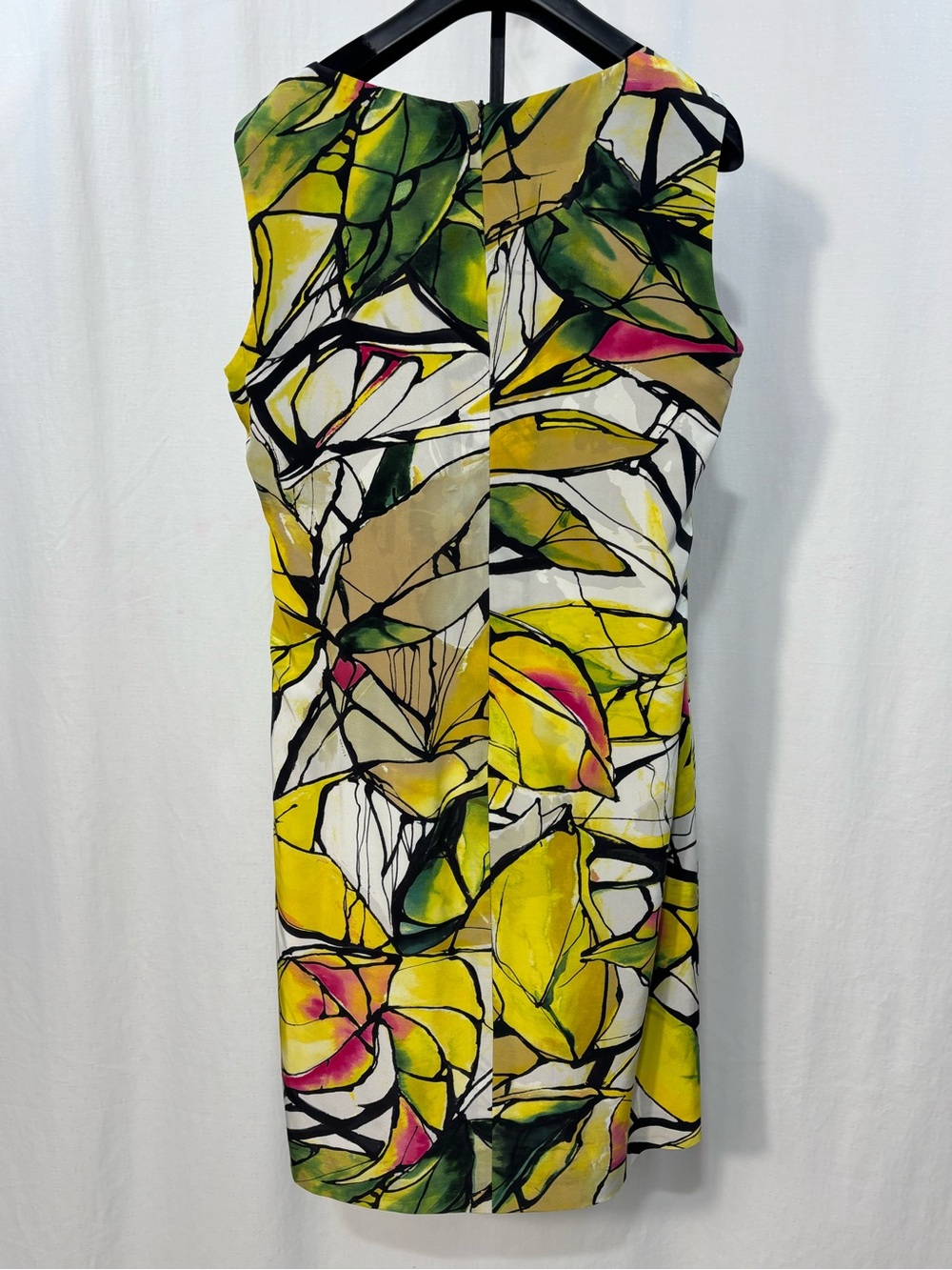 ESCADA Vibrant Leaf Print Cowl Neck Sheath Dress w/Belt 100% Silk Size 12 /INT42 - Picture 3 of 11